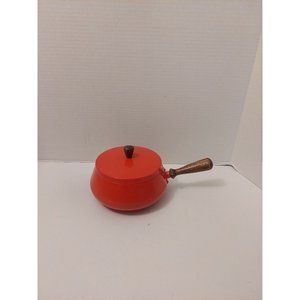 Vintage red fondue pot with lid, retro fondue pot, vintage kitchenware